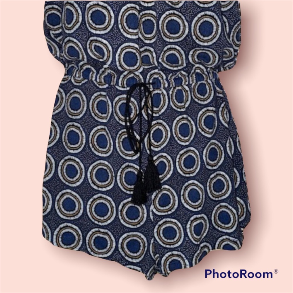 H&M Blue Boho Circle Pattern Romper with Tasseled Drawstring Waist - Picture 5 of 8